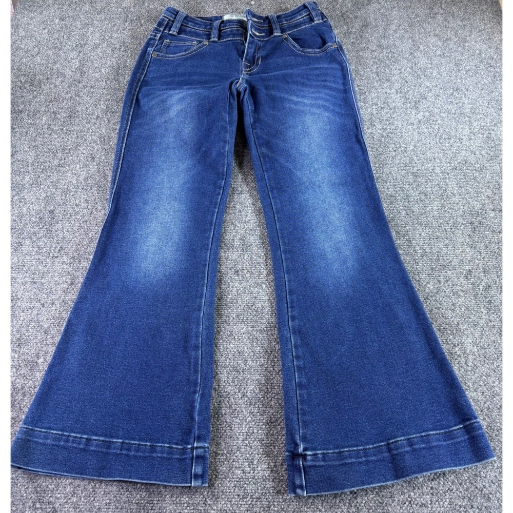Rock &‎ Roll Denim Trouser Jeans Womens 26 Blue Mid Rise Flare Stretch Dark Wash